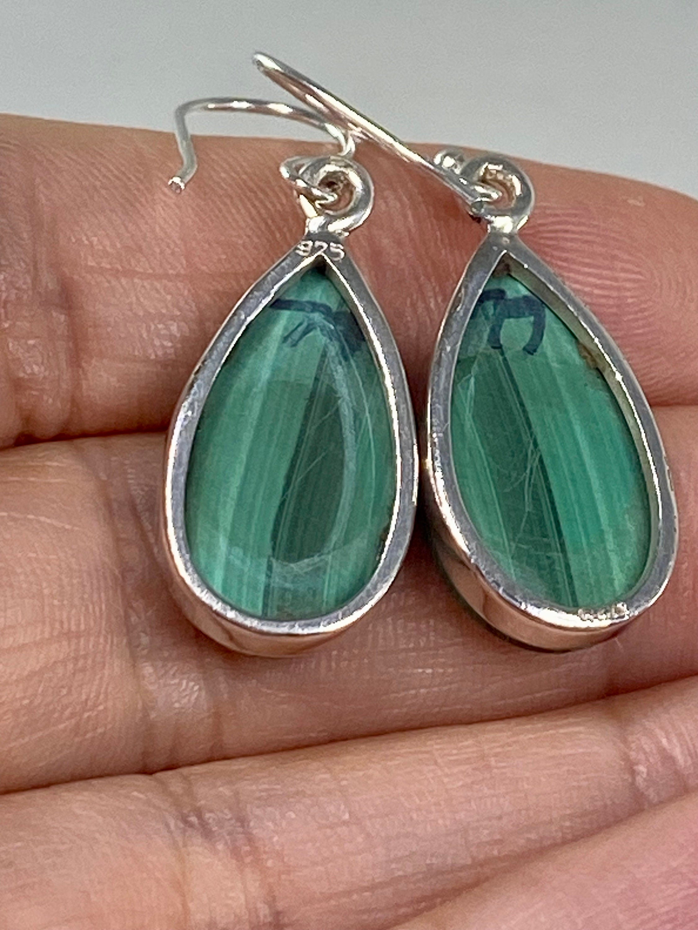 Natural Malachite and Silver Earrings(UV1587)