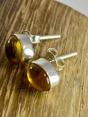 Baltic Amber Sterling Silver Stud Earrings(UV63)