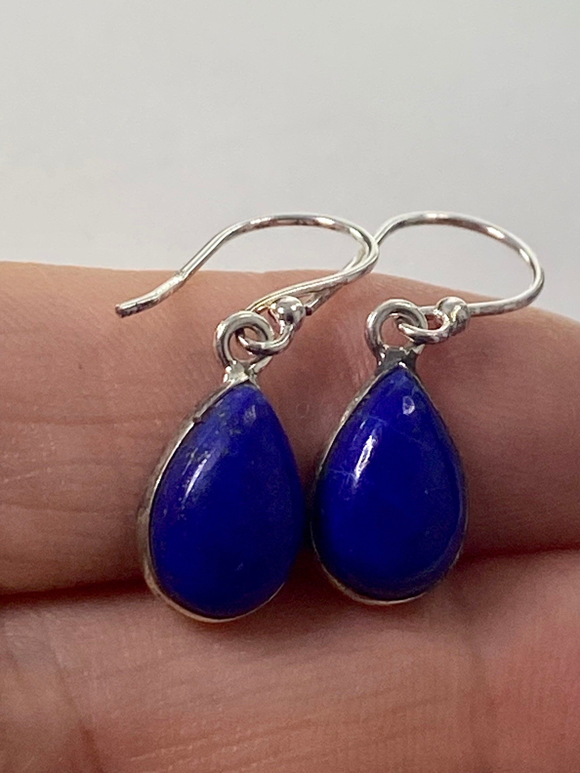 Natural Lapis Lazuli and Silver Dangle Earrings (UV1387)