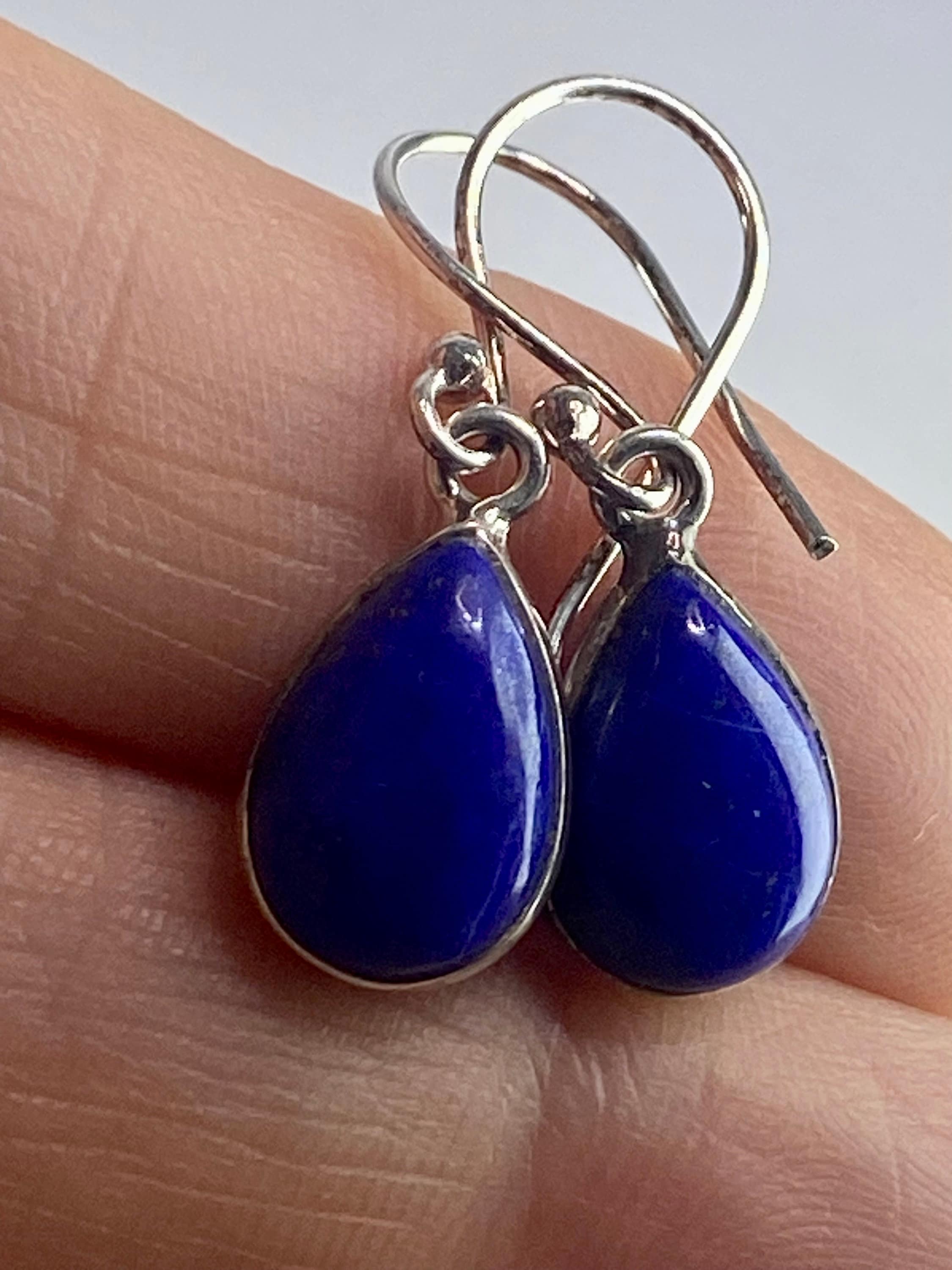 Natural Lapis Lazuli and Silver Dangle Earrings (UV1387)