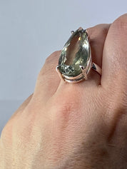 A Large Green Amethyst (Prasiolite ) and Silver Ring