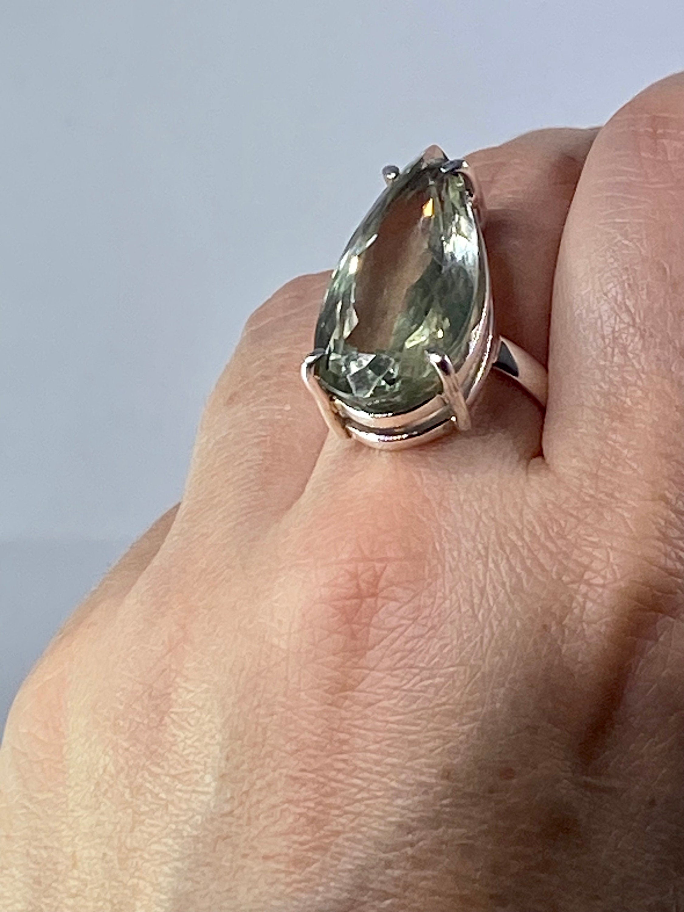 A Large Green Amethyst (Prasiolite ) and Silver Ring