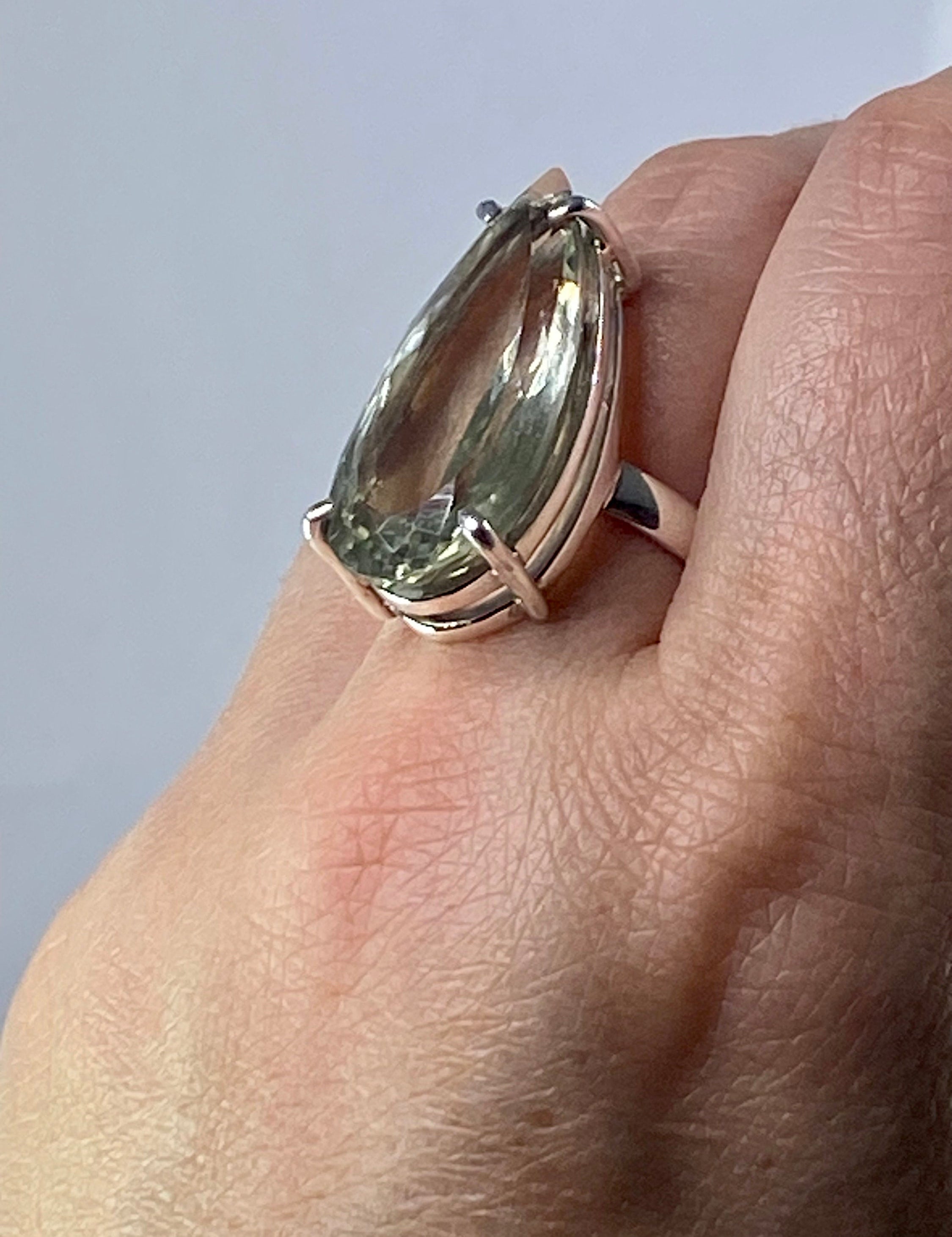 A Large Green Amethyst (Prasiolite ) and Silver Ring