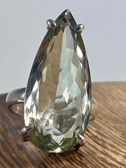 A Large Green Amethyst (Prasiolite ) and Silver Ring