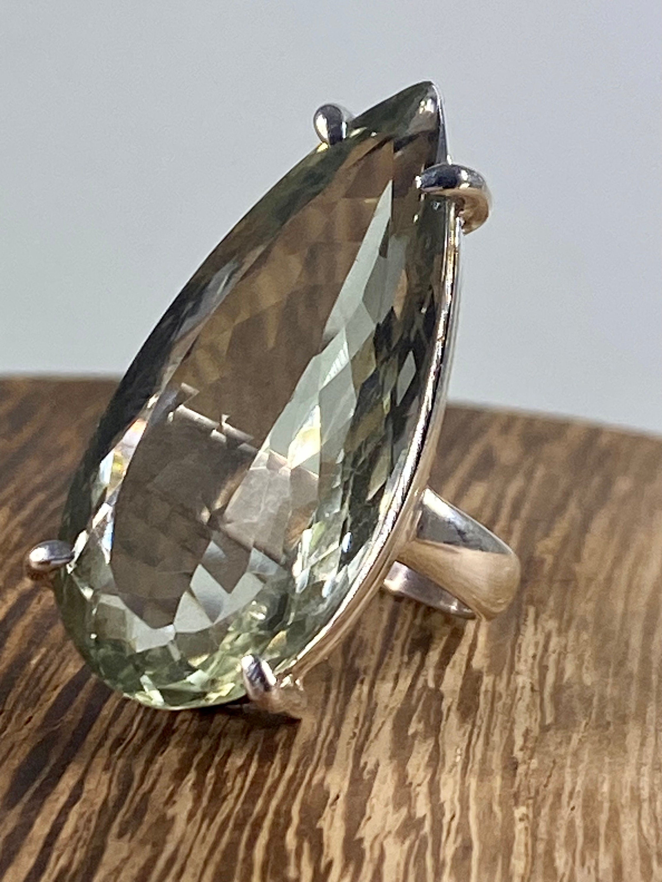 A Large Green Amethyst (Prasiolite ) and Silver Ring