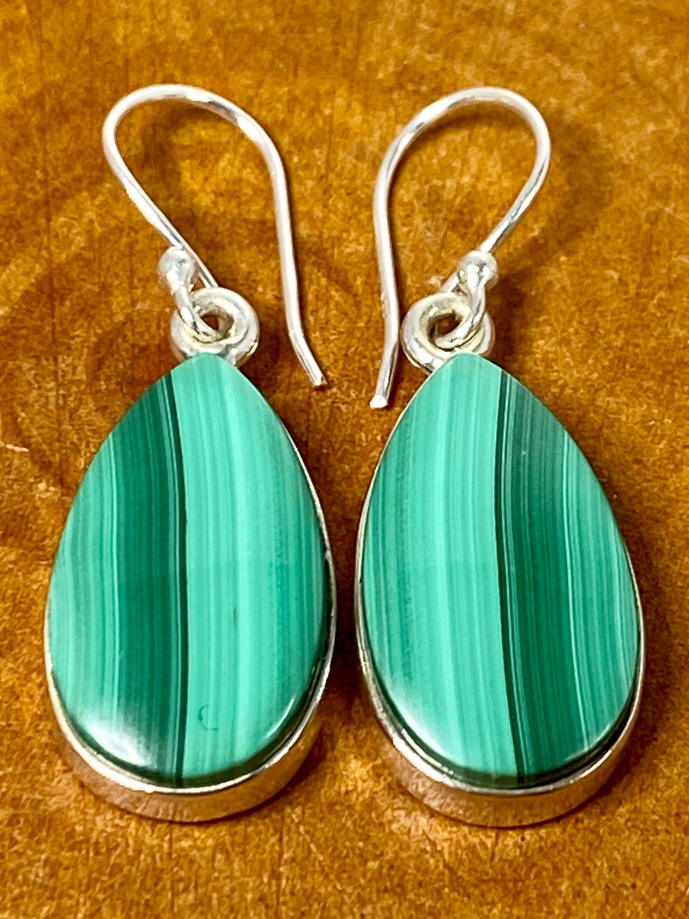 Natural Malachite and Silver Earrings(UV1587)