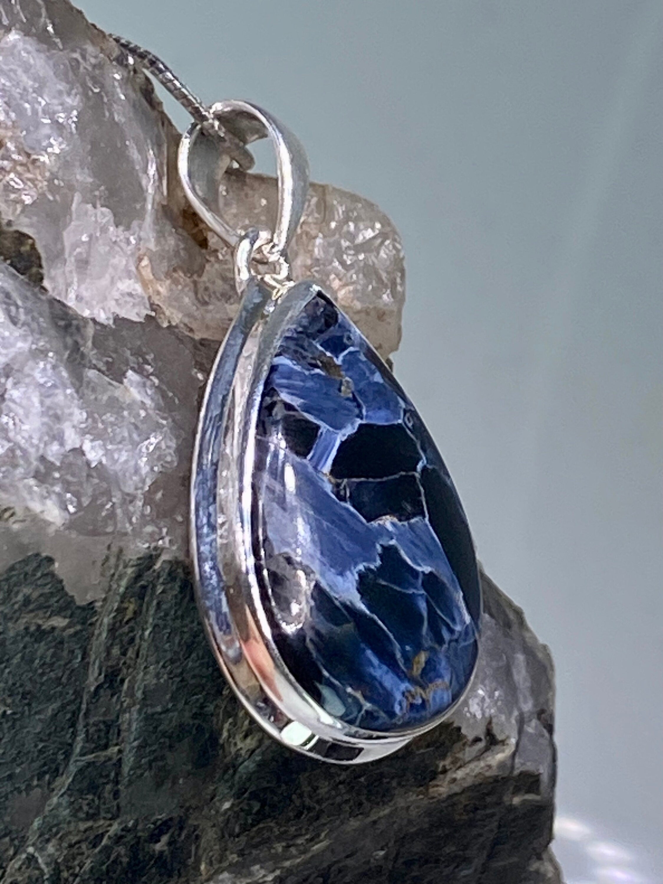 Natural Pietersite 925 Silver Pendant (UV)