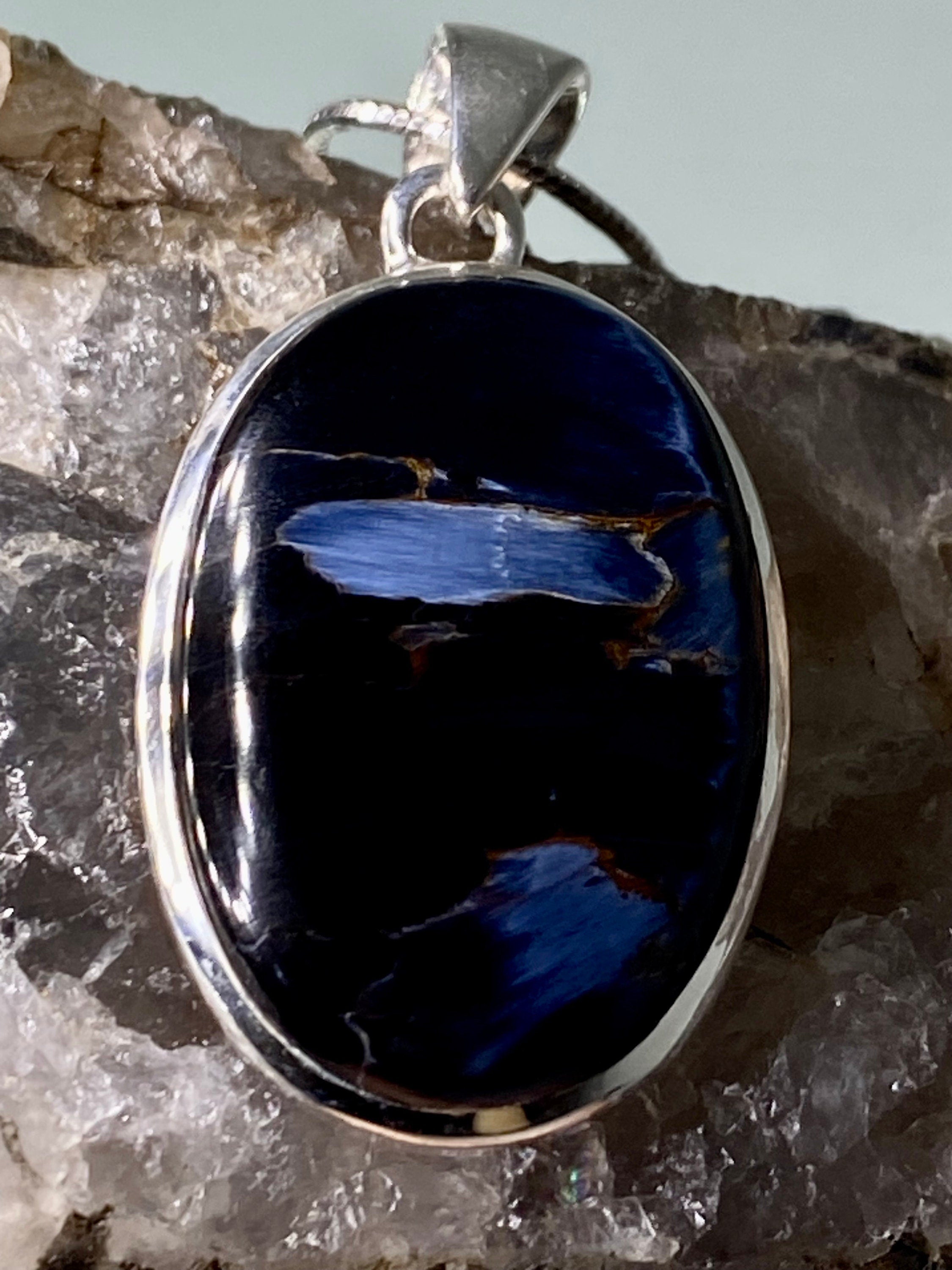 Natural Pietersite 925 Silver Pendant (UV)