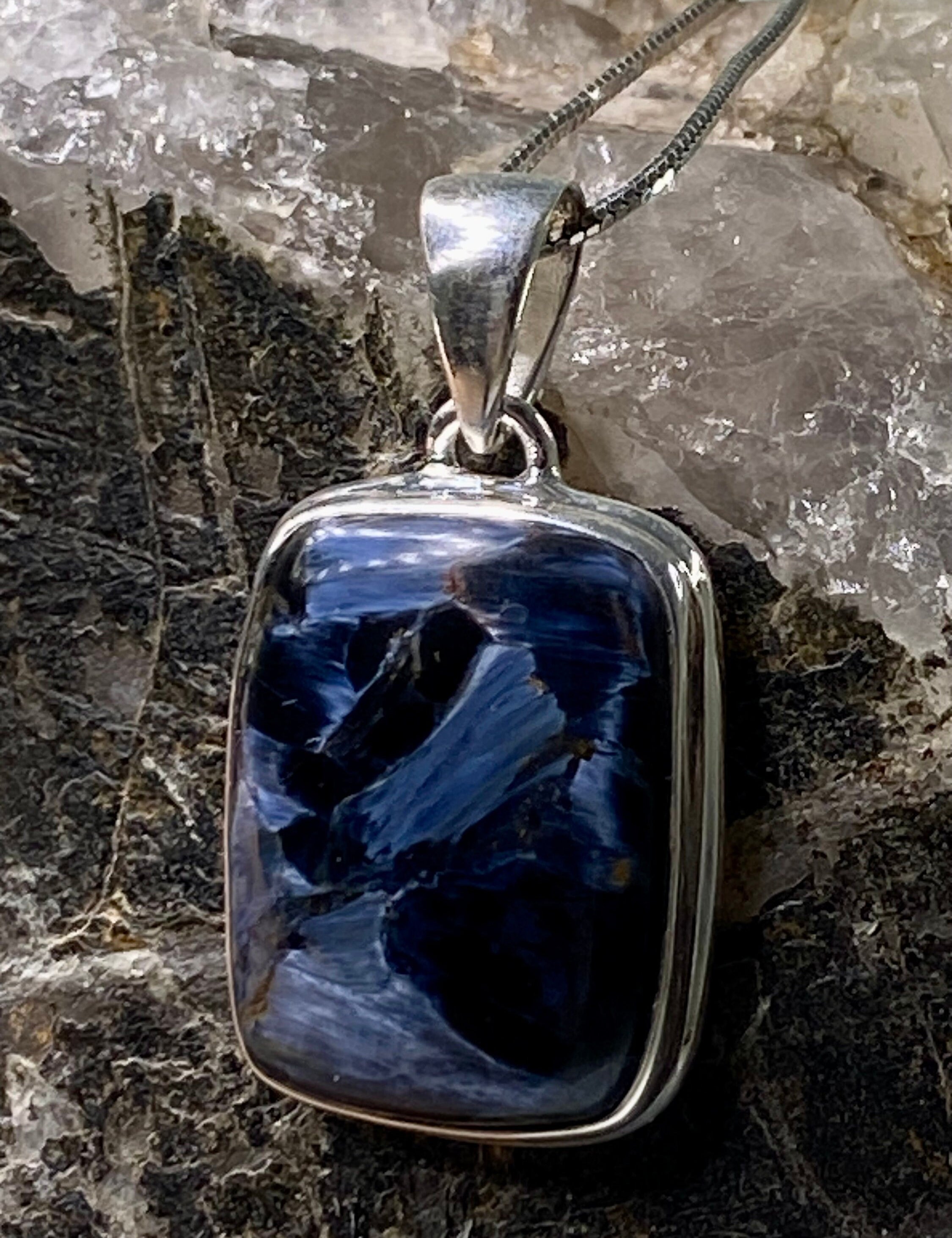 Natural Blue Pietersite 925 Silver Pendant (UV56)