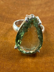 A Large Green Amethyst (Prasiolite ) and Silver Ring