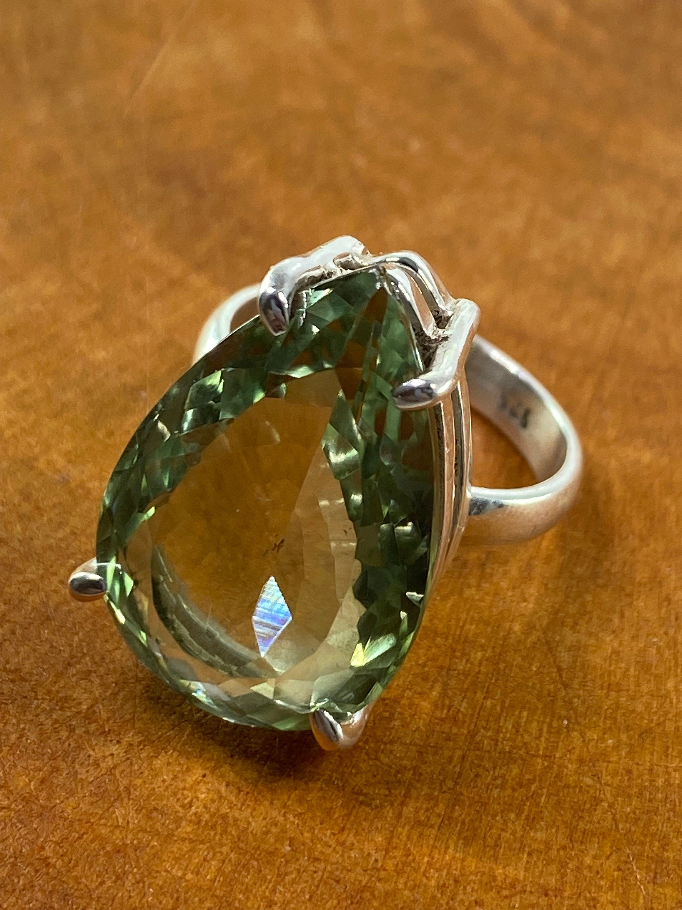 A Large Green Amethyst (Prasiolite ) and Silver Ring