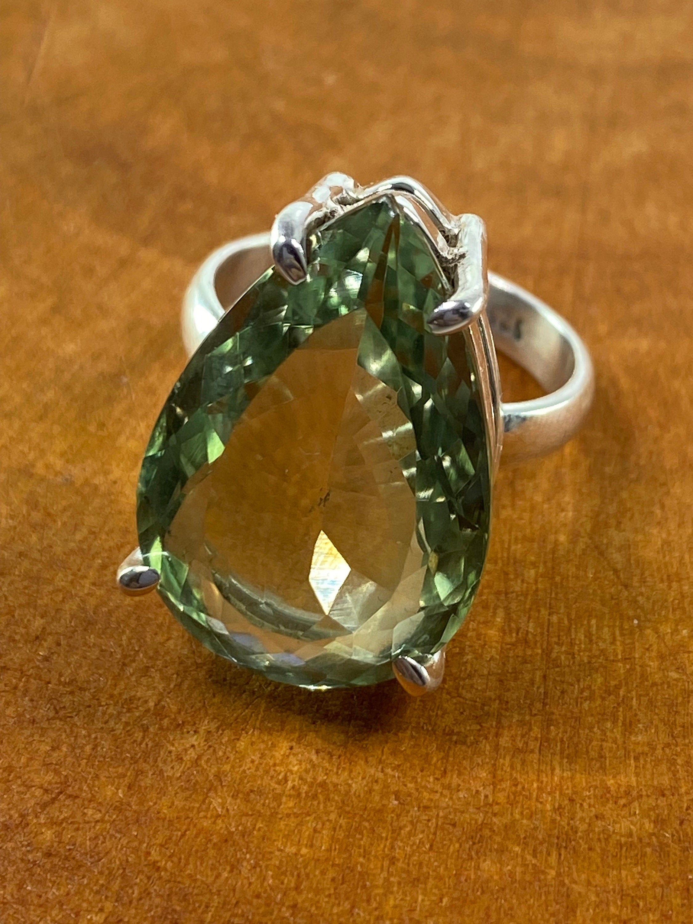 A Large Green Amethyst (Prasiolite ) and Silver Ring