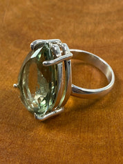 A Large Green Amethyst (Prasiolite ) and Silver Ring