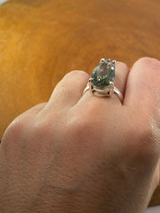 A Large Green Amethyst (Prasiolite ) and Silver Ring