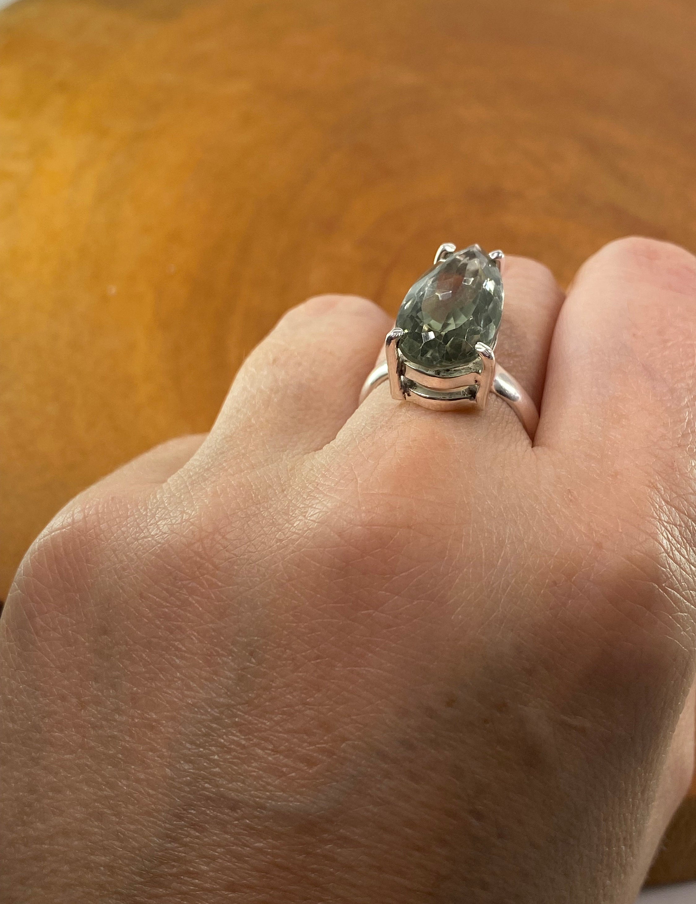 A Large Green Amethyst (Prasiolite ) and Silver Ring