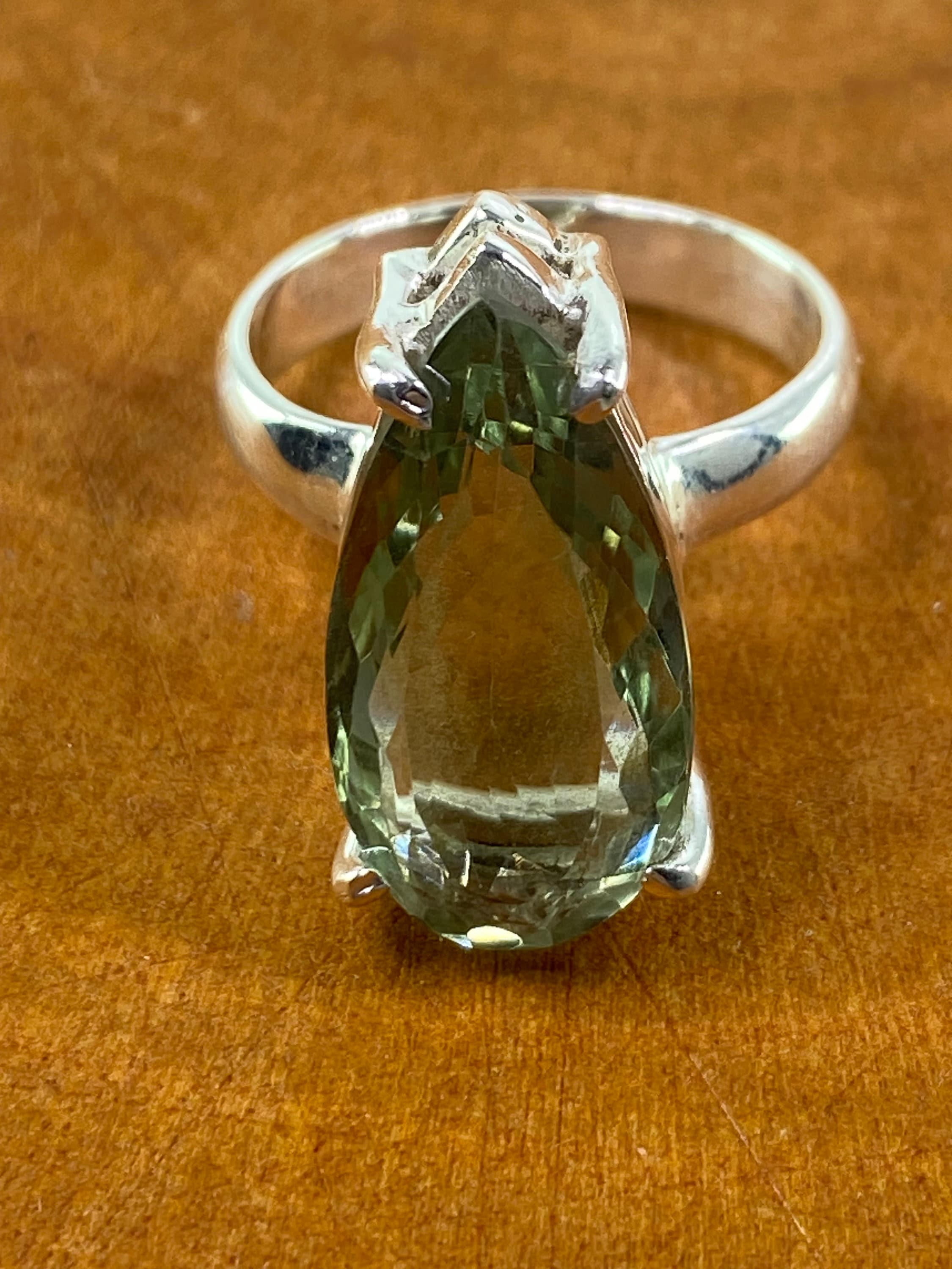 A Large Green Amethyst (Prasiolite ) and Silver Ring