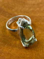 A Large Green Amethyst (Prasiolite ) and Silver Ring