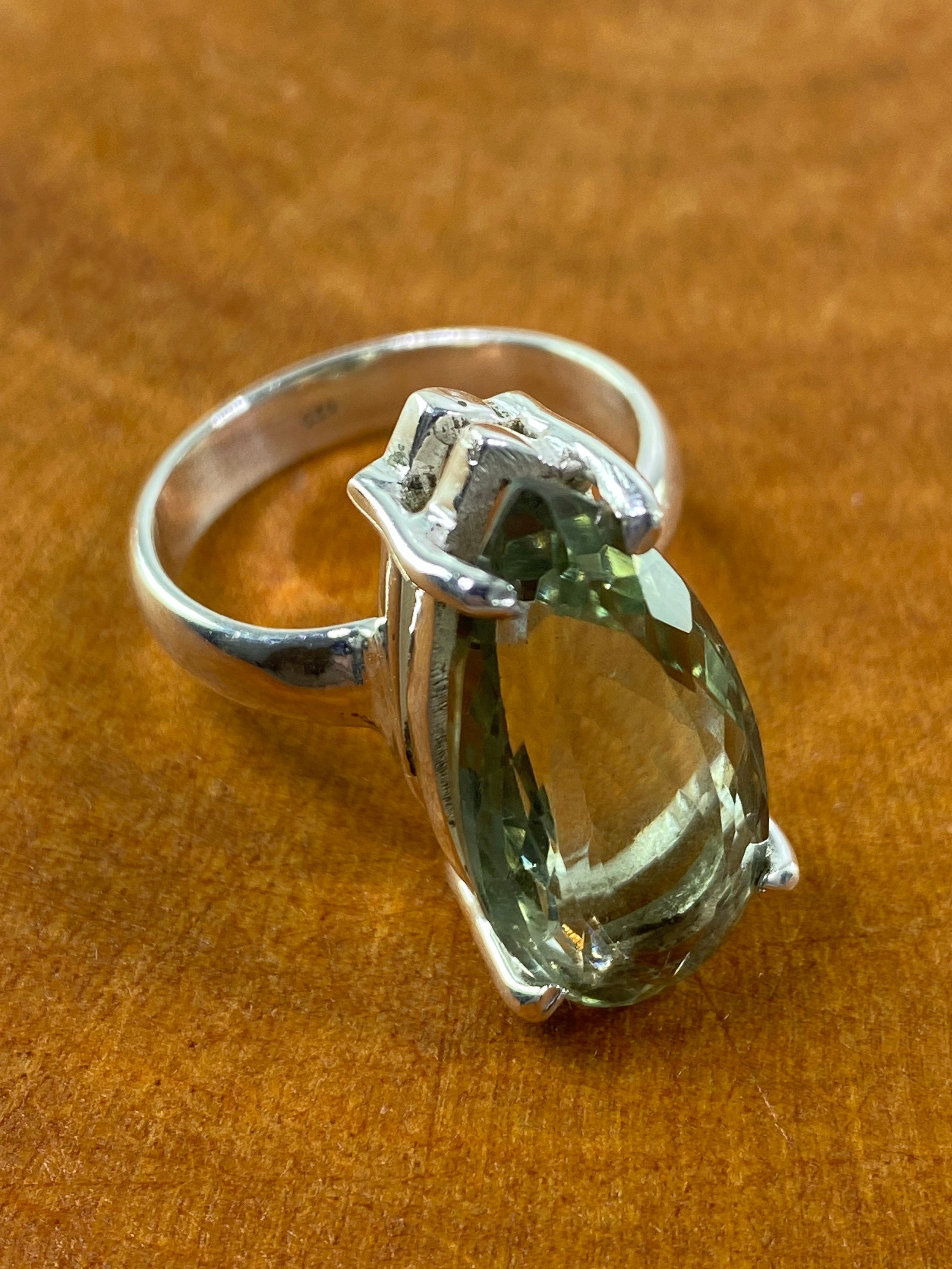 A Large Green Amethyst (Prasiolite ) and Silver Ring