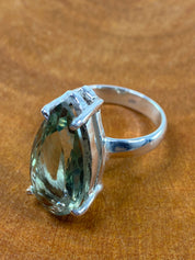 A Large Green Amethyst (Prasiolite ) and Silver Ring