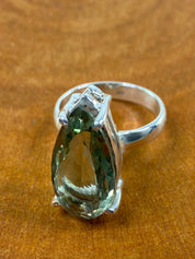 A Large Green Amethyst (Prasiolite ) and Silver Ring