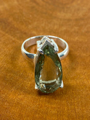 A Large Green Amethyst (Prasiolite ) and Silver Ring