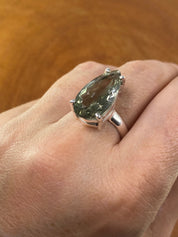 A Large Green Amethyst (Prasiolite ) and Silver Ring