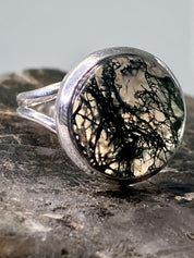 High Quality Moss Agate and Silver Ring (UV1275)