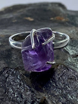 Rough Purple Amethyst and Sterling Silver Ring (UV511)