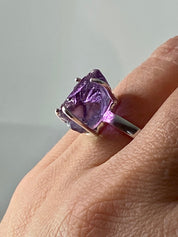 Rough Purple Amethyst and Sterling Silver Ring (UV1009)