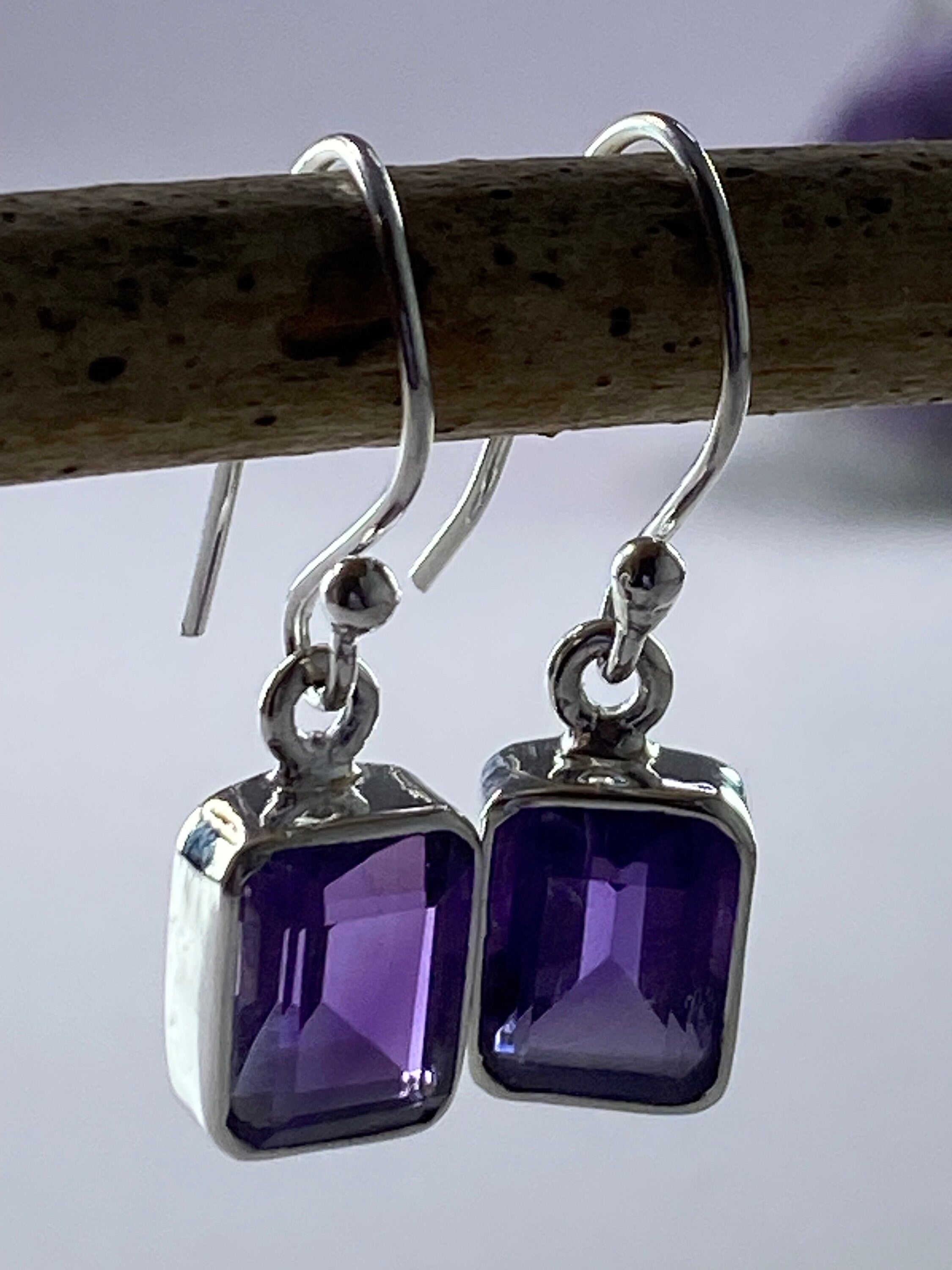 Purple Amethyst and Sterling Silver Drop Earrings (UV1585)