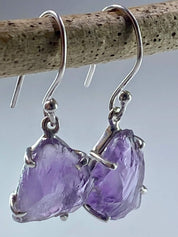 Rough Purple Amethyst and Sterling Silver Drop Earrings (UV292)