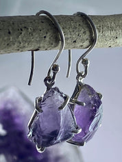 Rough Purple Amethyst and Sterling Silver Drop Earrings (UV288)