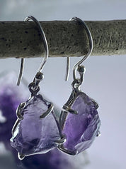 Rough Purple Amethyst and Sterling Silver Drop Earrings (UV288)