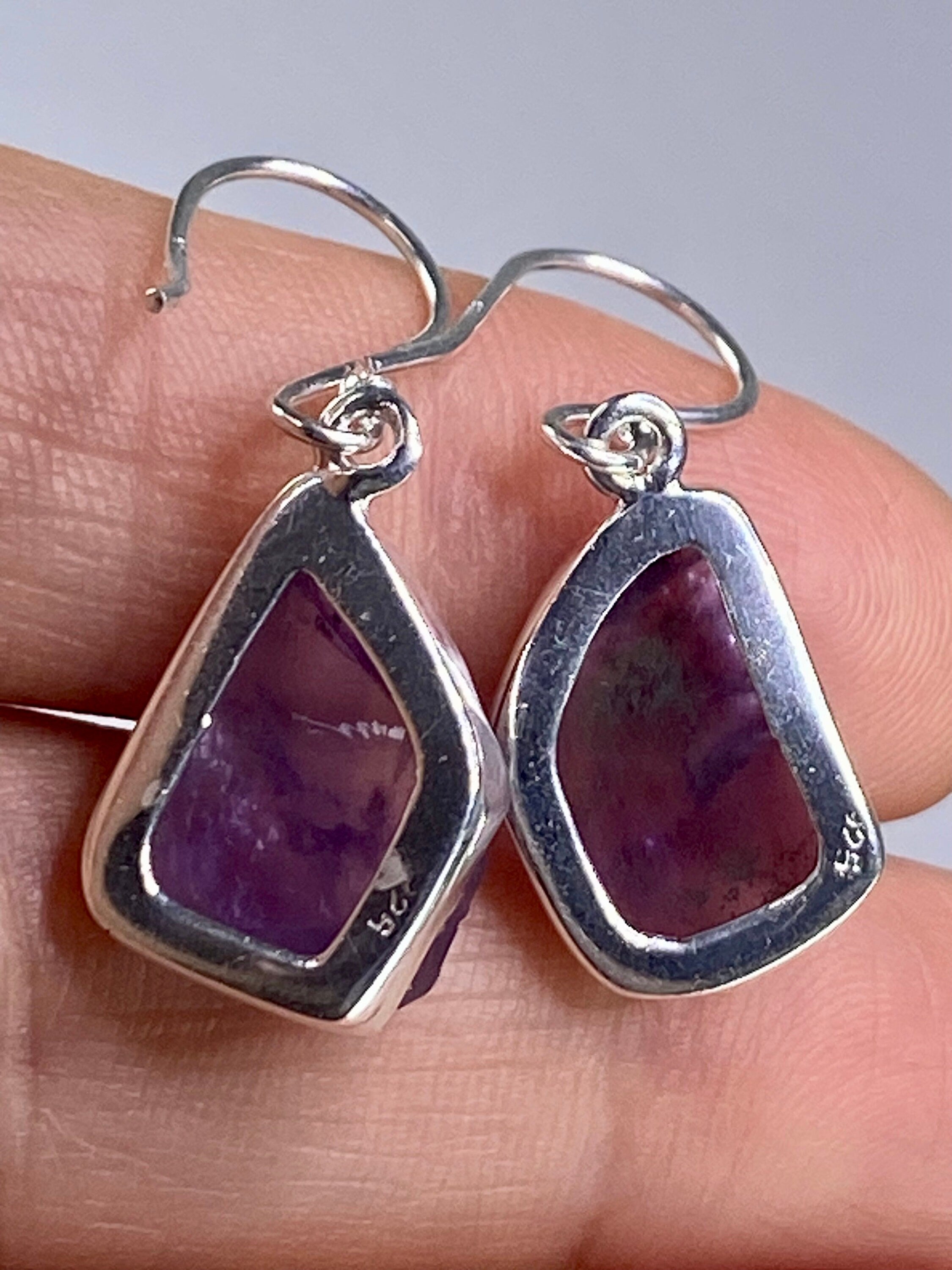 Rough Purple Amethyst and Sterling Silver Drop Earrings (UV288)