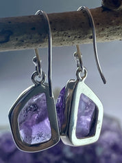 Rough Purple Amethyst and Sterling Silver Drop Earrings (UV288)