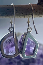 Rough Purple Amethyst and Sterling Silver Drop Earrings (UV288)