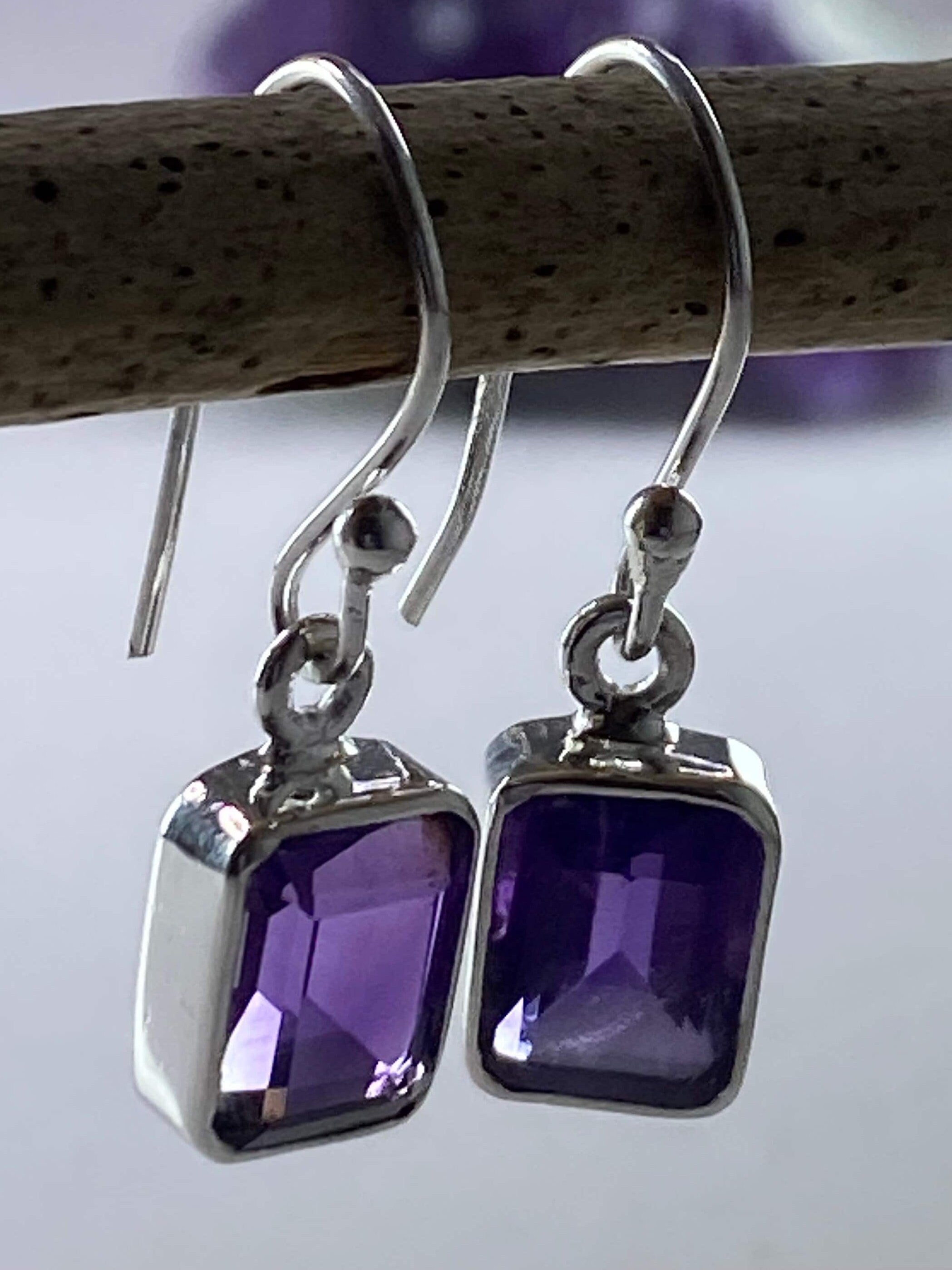 Purple Amethyst and Sterling Silver Drop Earrings (UV1585)