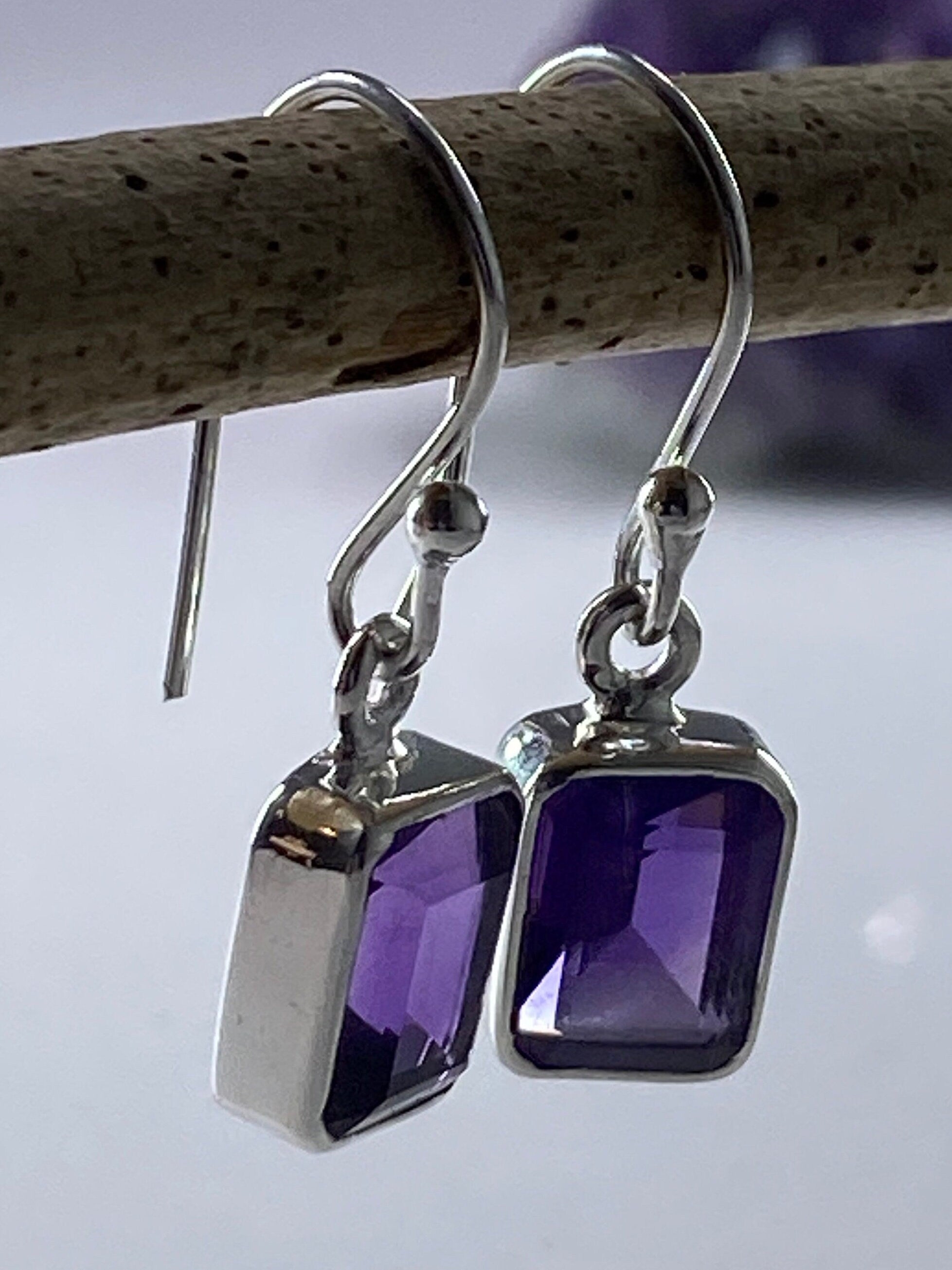 Purple Amethyst and Sterling Silver Drop Earrings (UV1585)