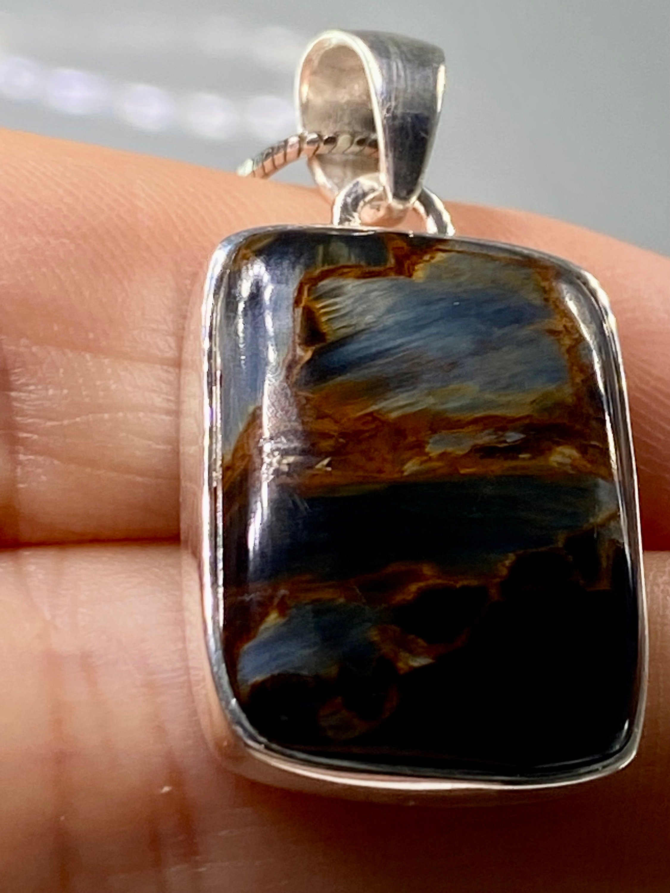 Natural Brown Pietersite 925 Silver Pendant (UV2108)