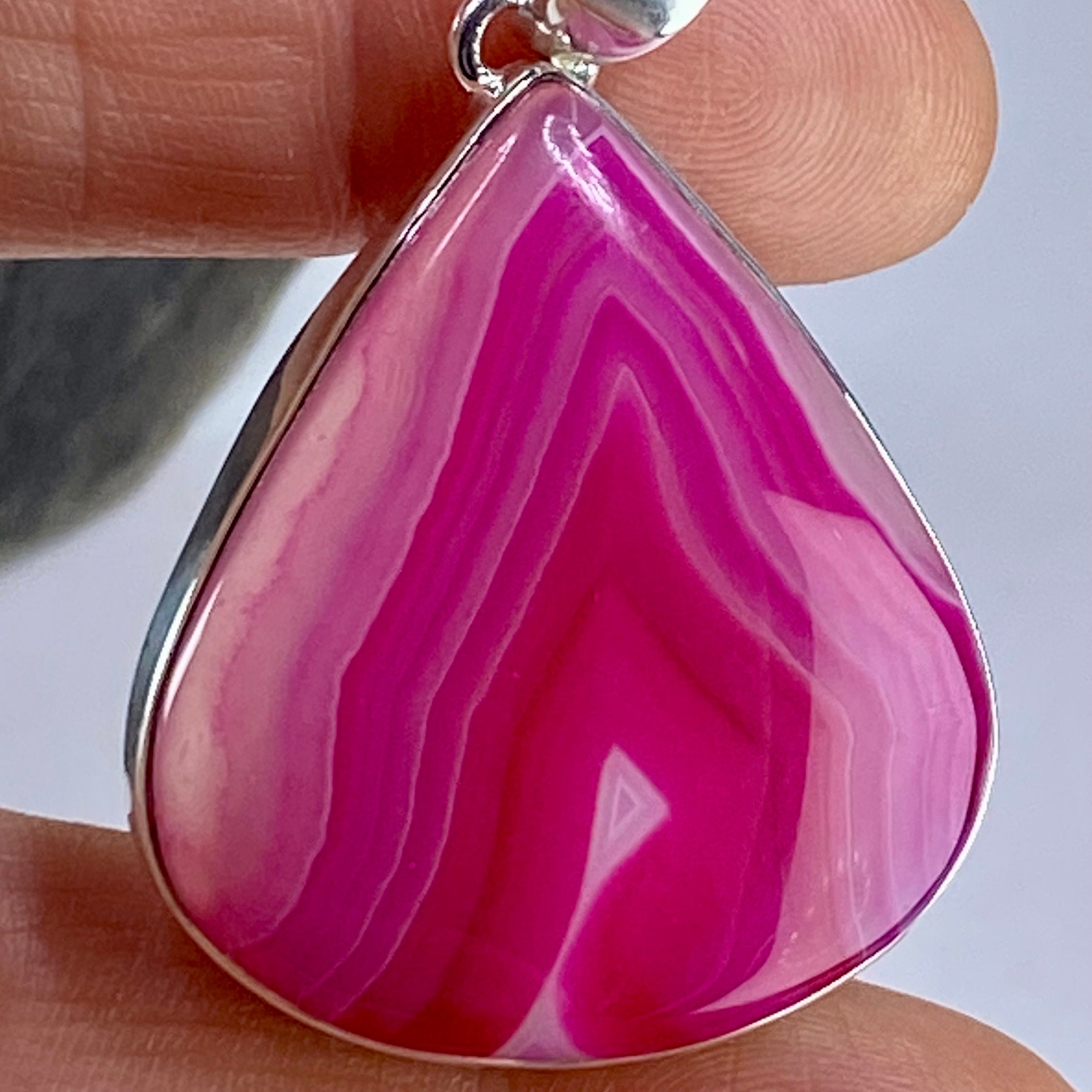 Pink Botswana Agate and Silver Pendant (UV1347)