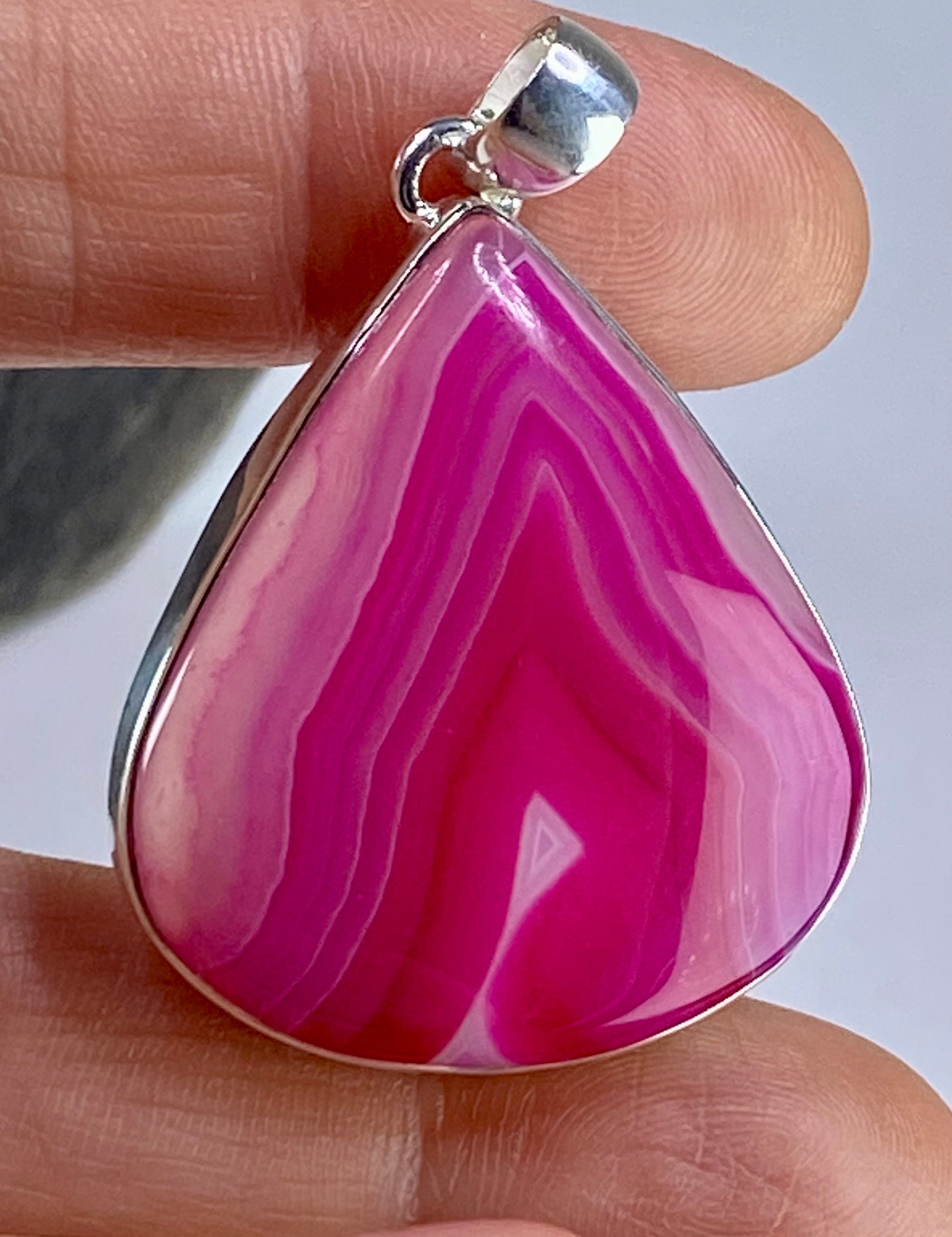 Pink Botswana Agate and Silver Pendant (UV1347)