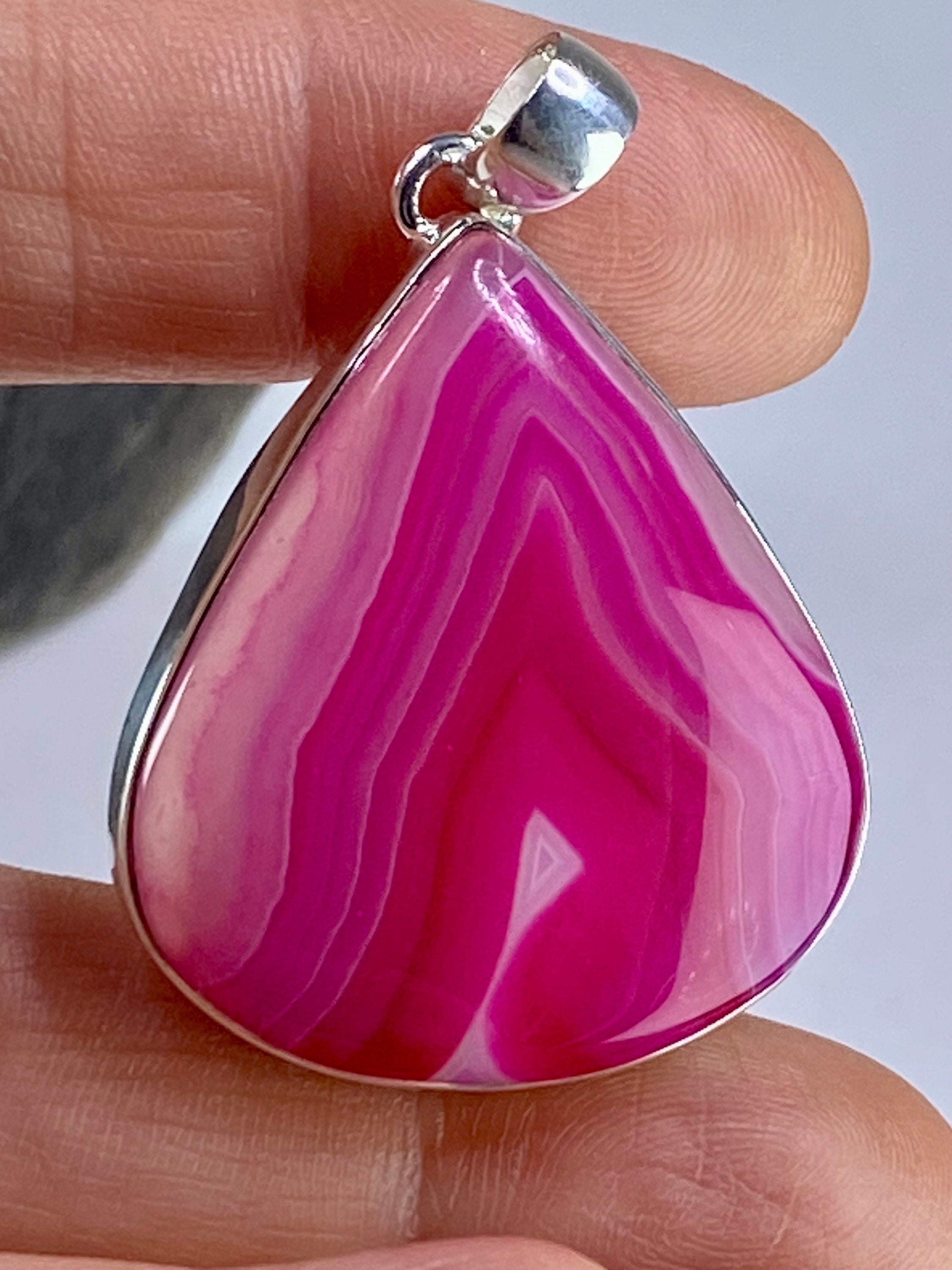 Pink Botswana Agate and Silver Pendant (UV1347)