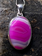 Pink Botswana Agate and Silver Pendant (UV1116)