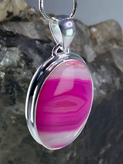 Pink Botswana Agate and Silver Pendant (UV1116)