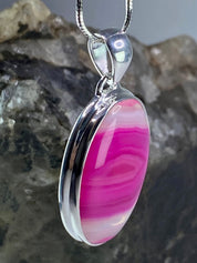 Pink Botswana Agate and Silver Pendant (UV1116)