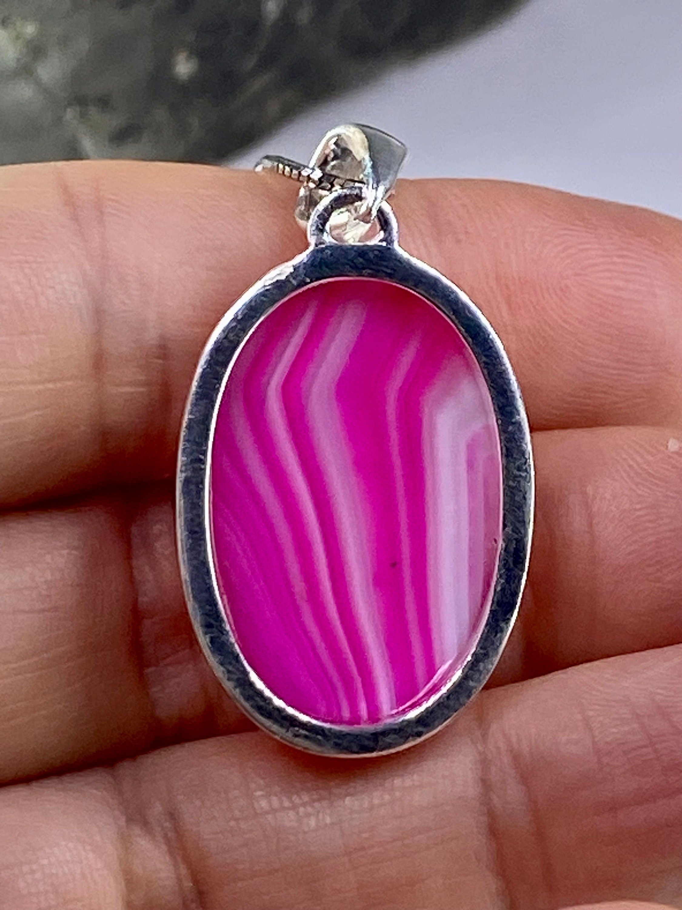 Pink Botswana Agate and Silver Pendant (UV1103)