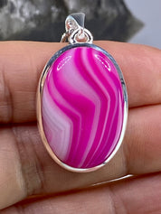 Pink Botswana Agate and Silver Pendant (UV1103)