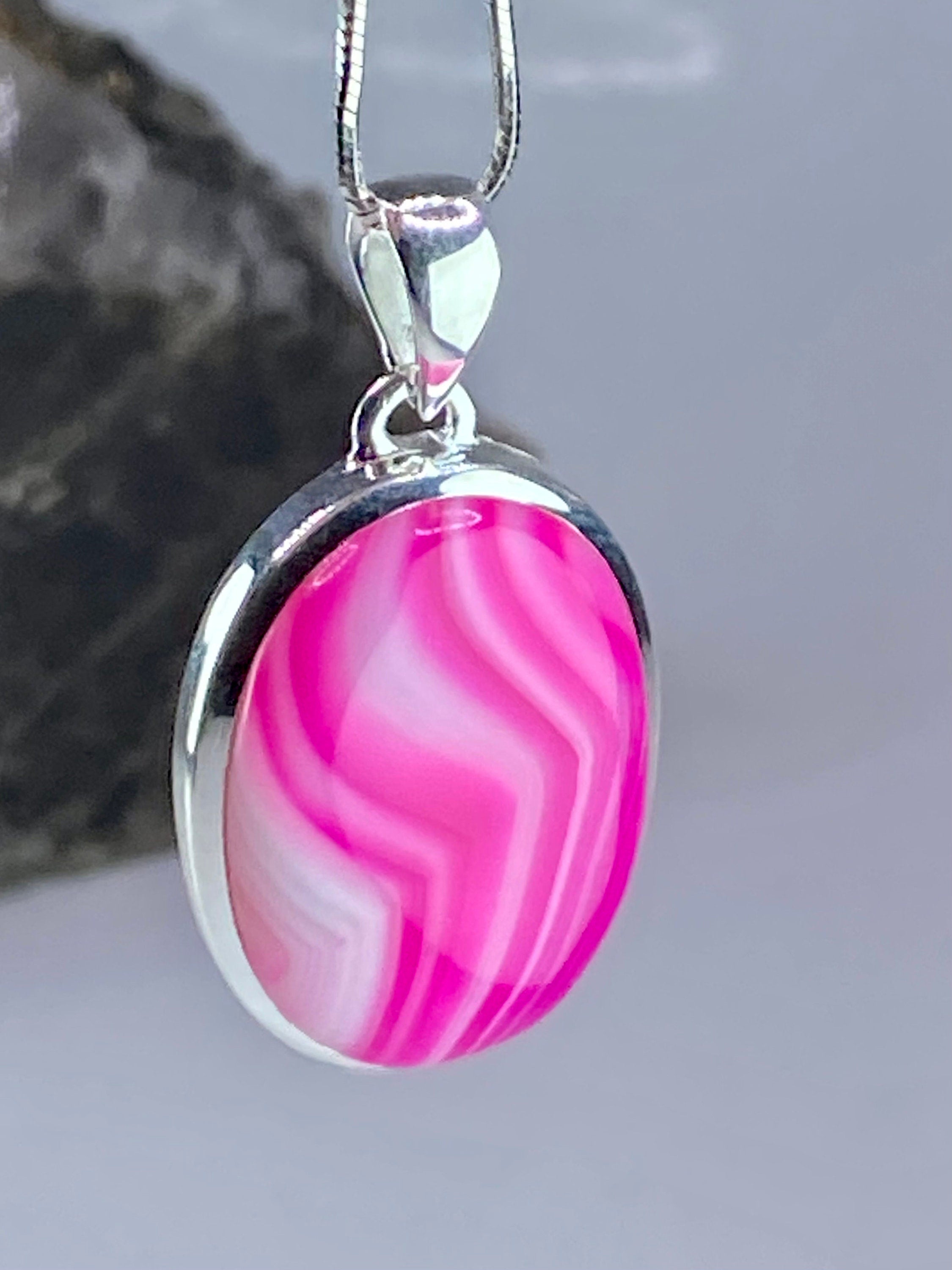 Pink Botswana Agate and Silver Pendant (UV1103)