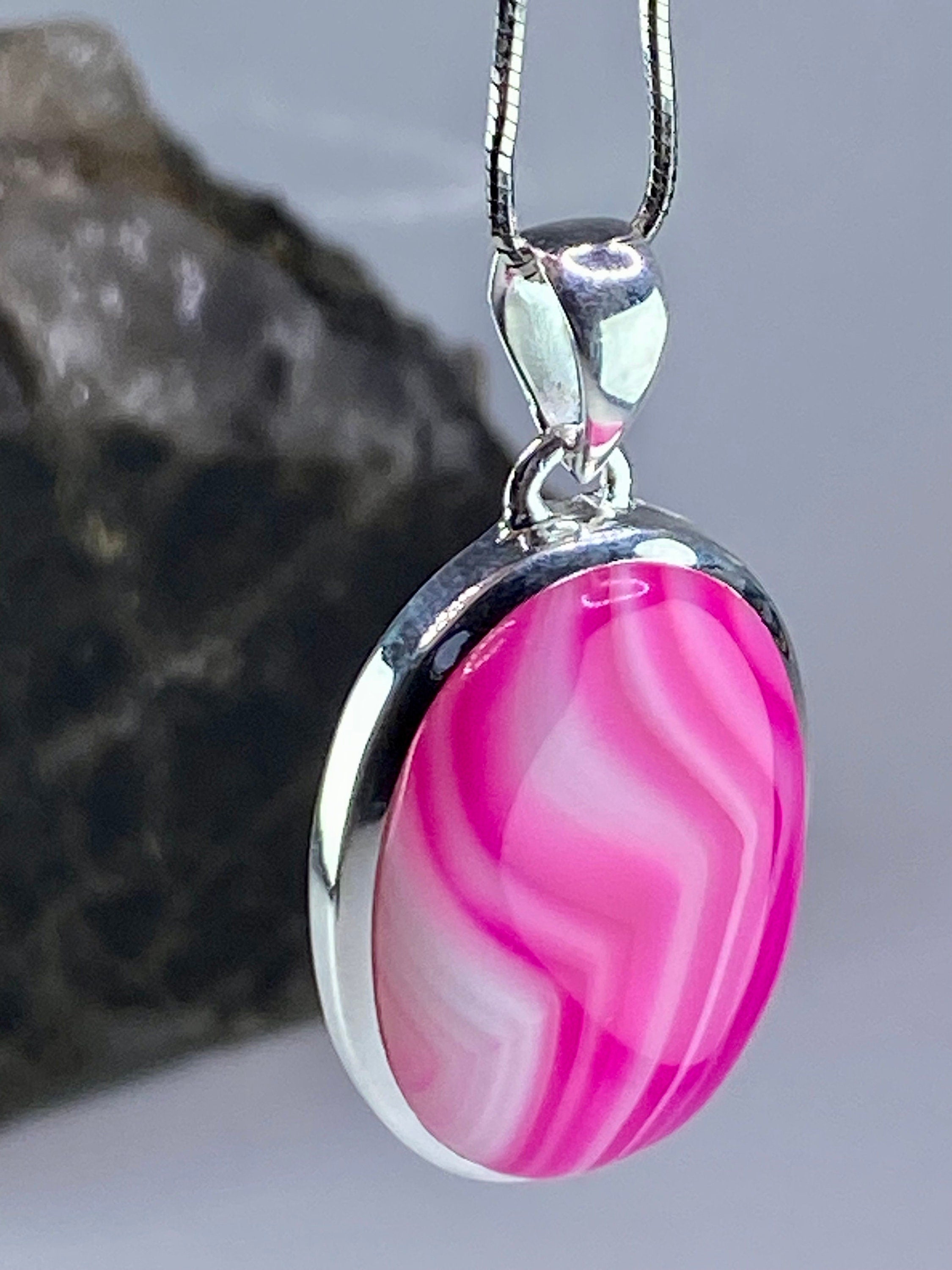 Pink Botswana Agate and Silver Pendant (UV1103)