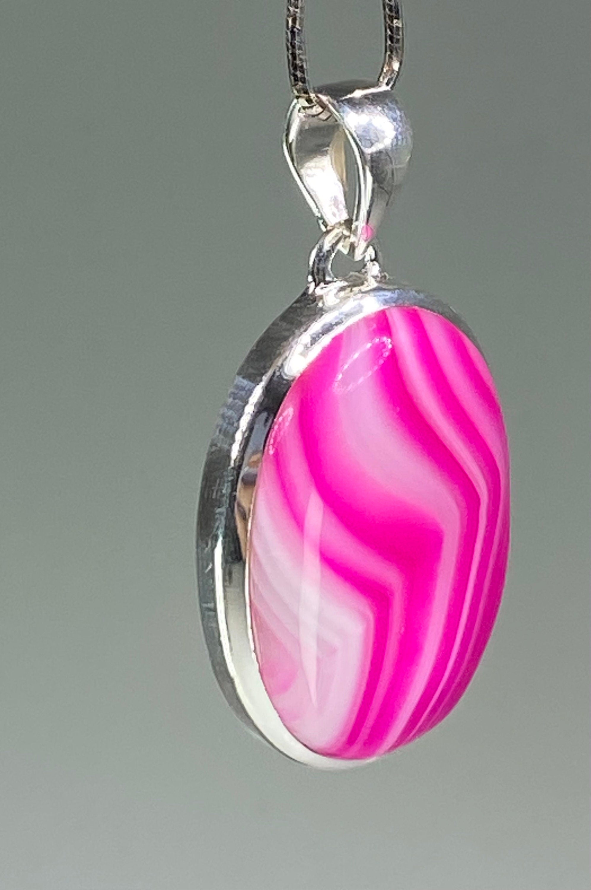 Pink Botswana Agate and Silver Pendant (UV1103)